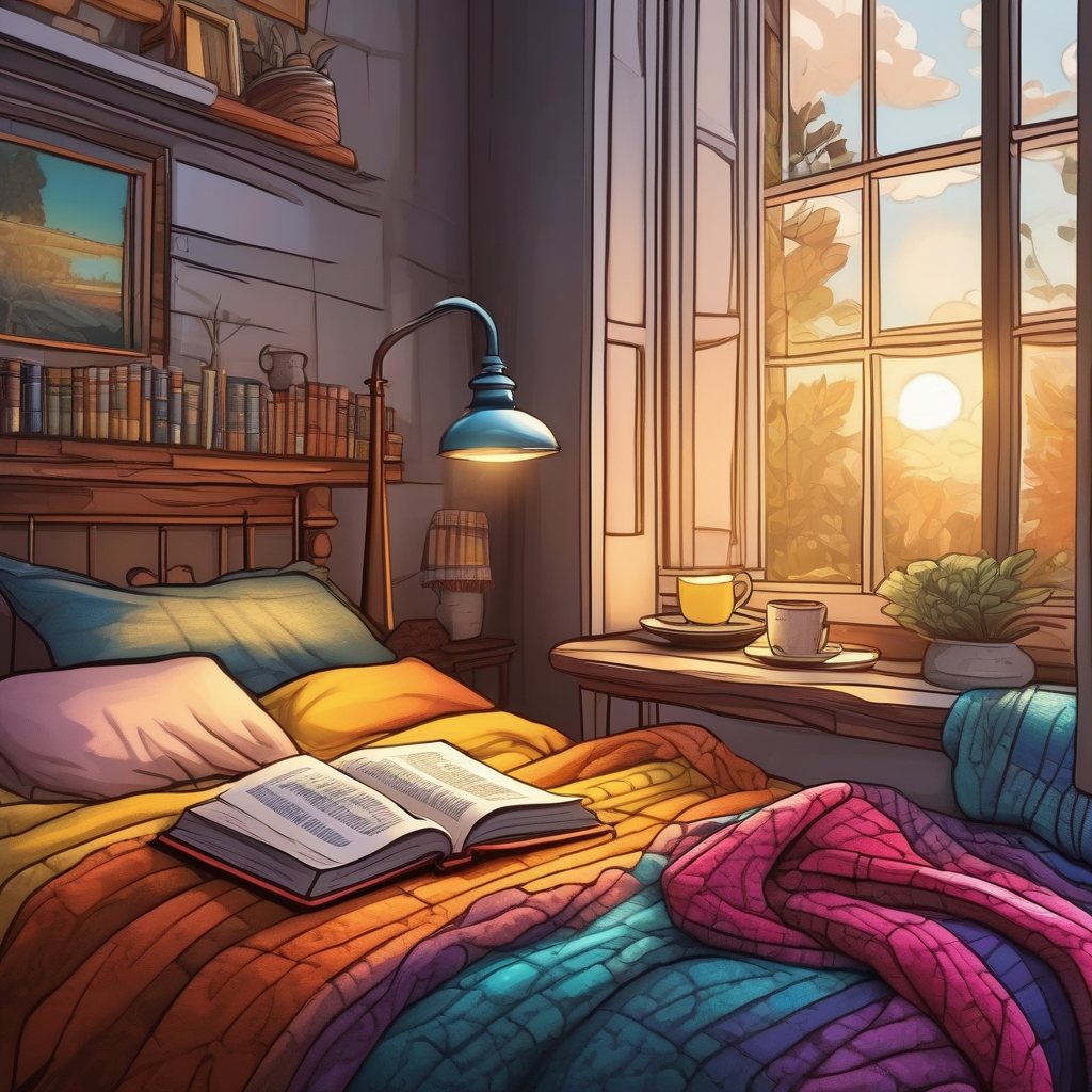 A Person Holding Coffee While Reading A Book In Bed