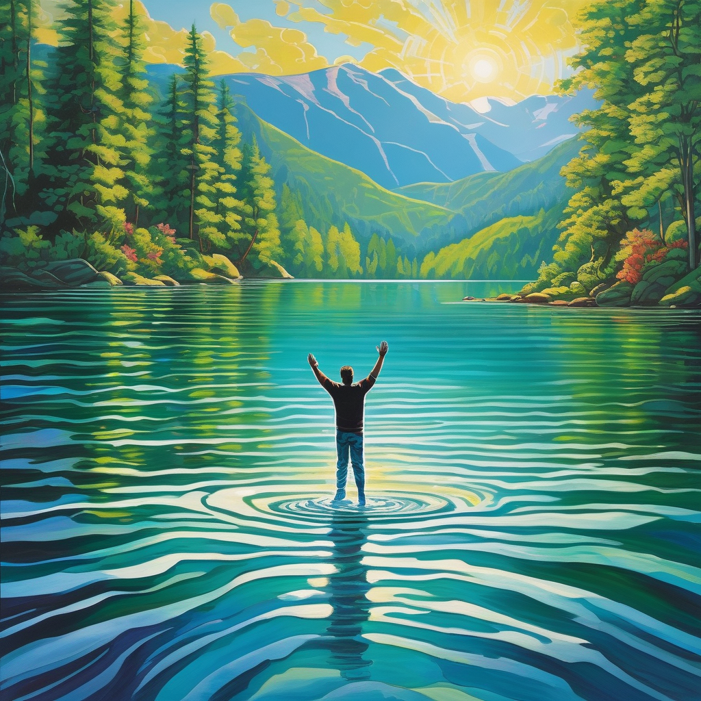 A Person Jumping Into A Lake Mid Air