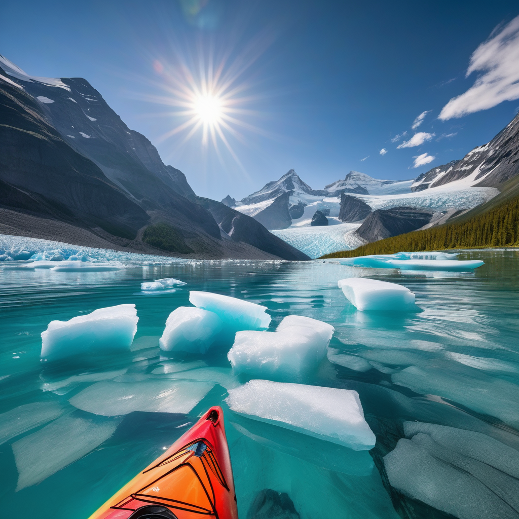 A Person Kayaking In Turquoise Glacier Waters
