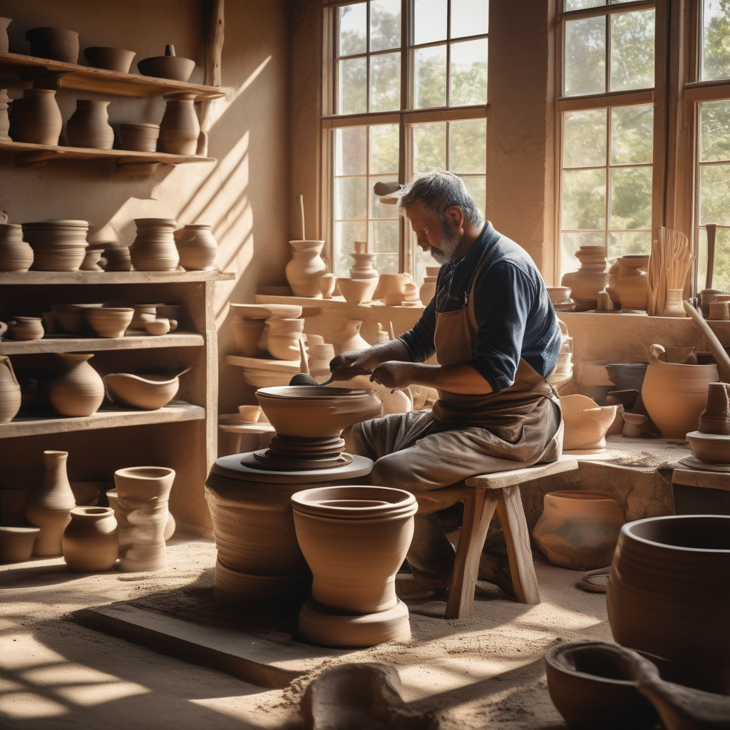 A Person Making Pottery On A Spinning Wheel