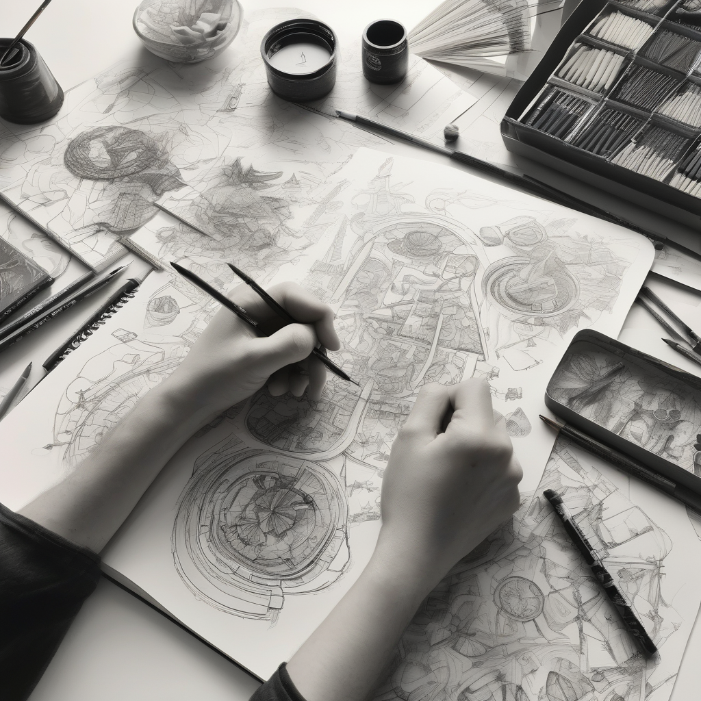 A Person Sketching With Charcoal In A Notebook