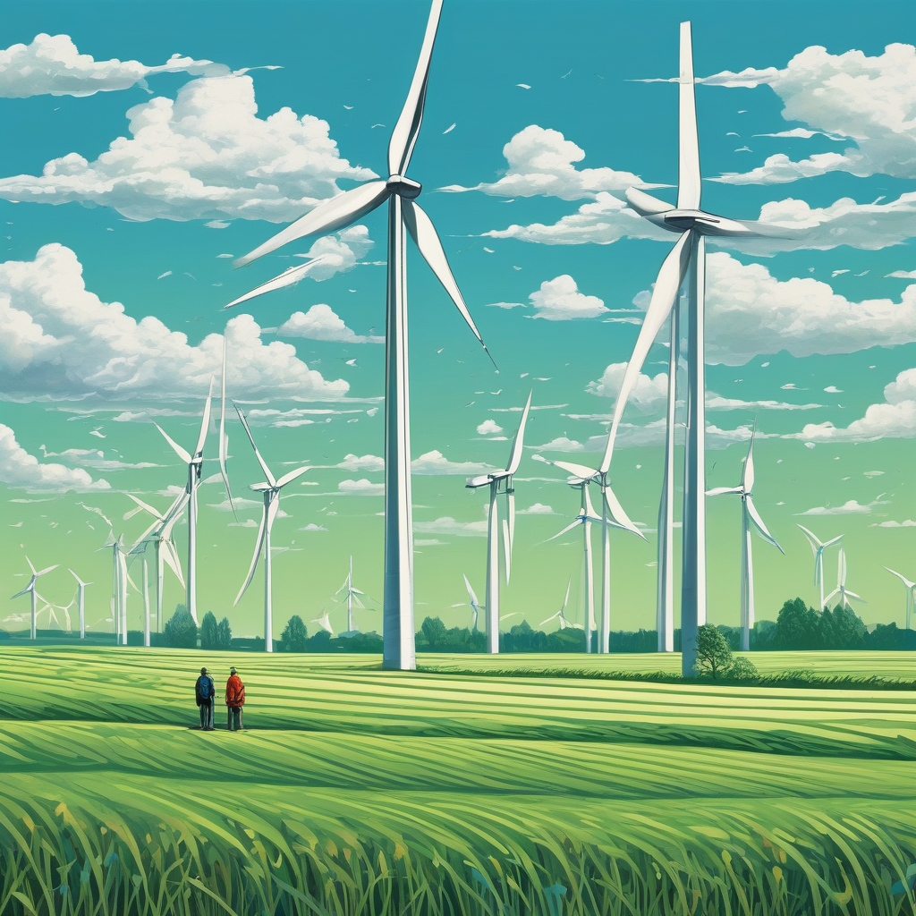A Person Standing In A Field Of Wind Turbines