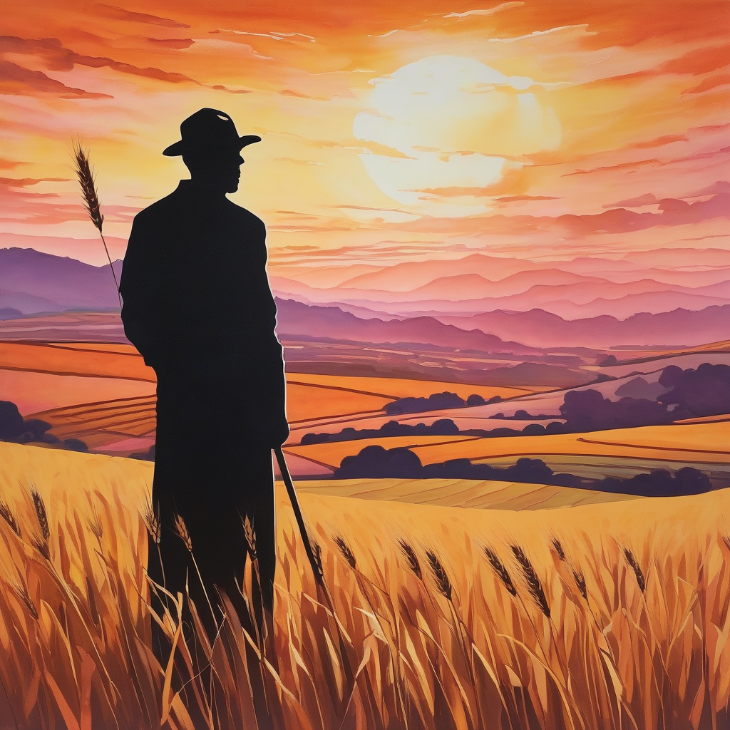 A Person Standing In A Wheat Field During Sunset