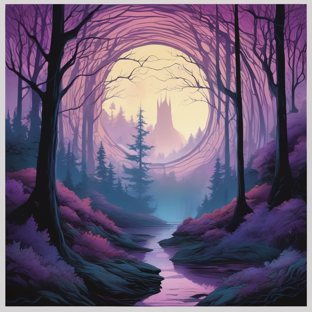 A Person Walking Into A Glowing Portal In Dark Forest