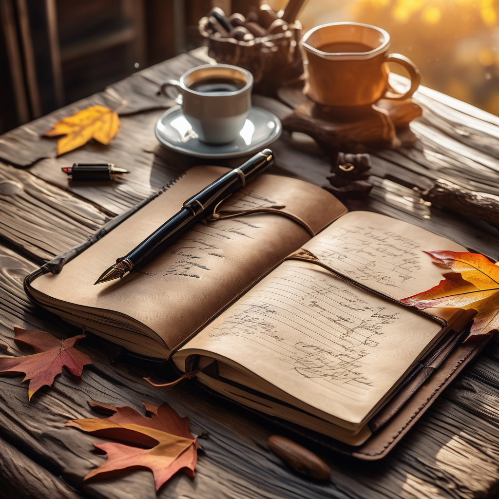 A Person Writing Poetry In A Leather Notebook