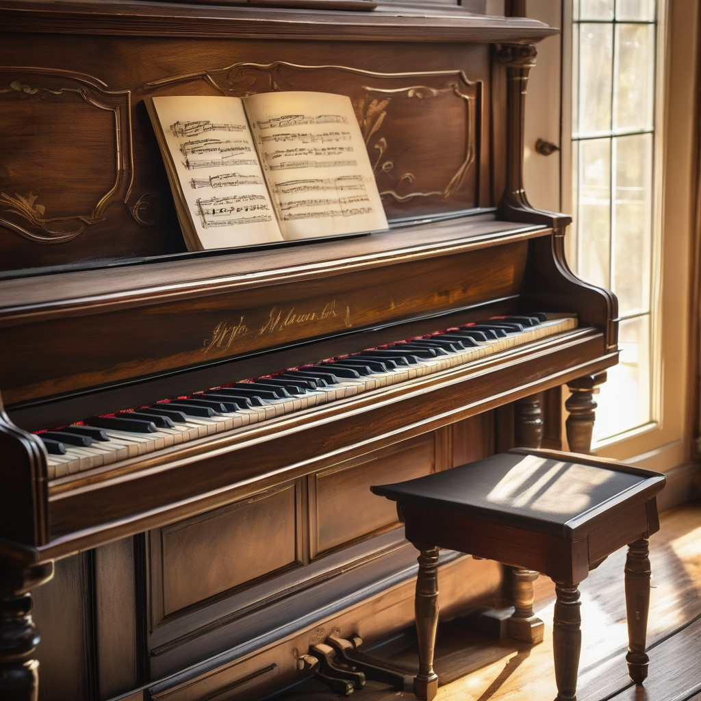 A Piano With Worn Keys Lit By Soft Morning Sun