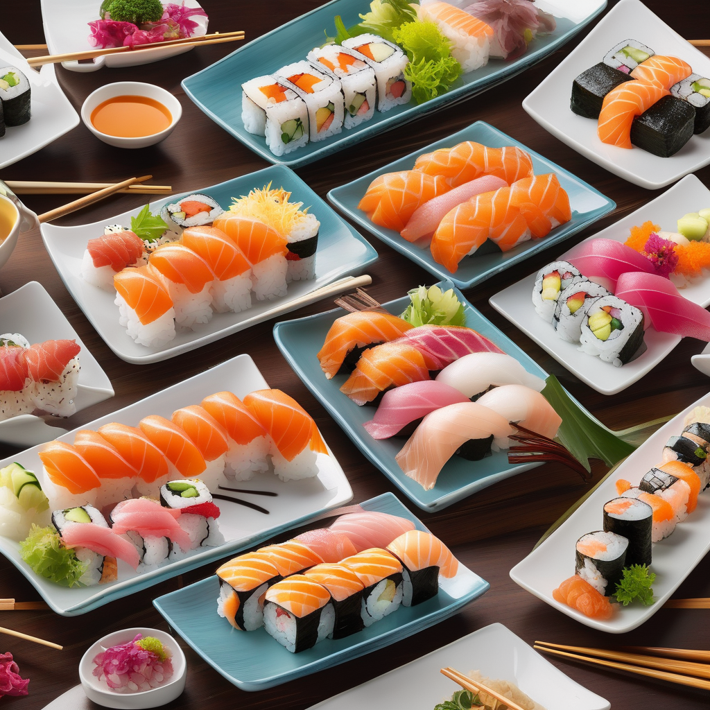 A Plate Of Sushi Served With Steam And Garnish