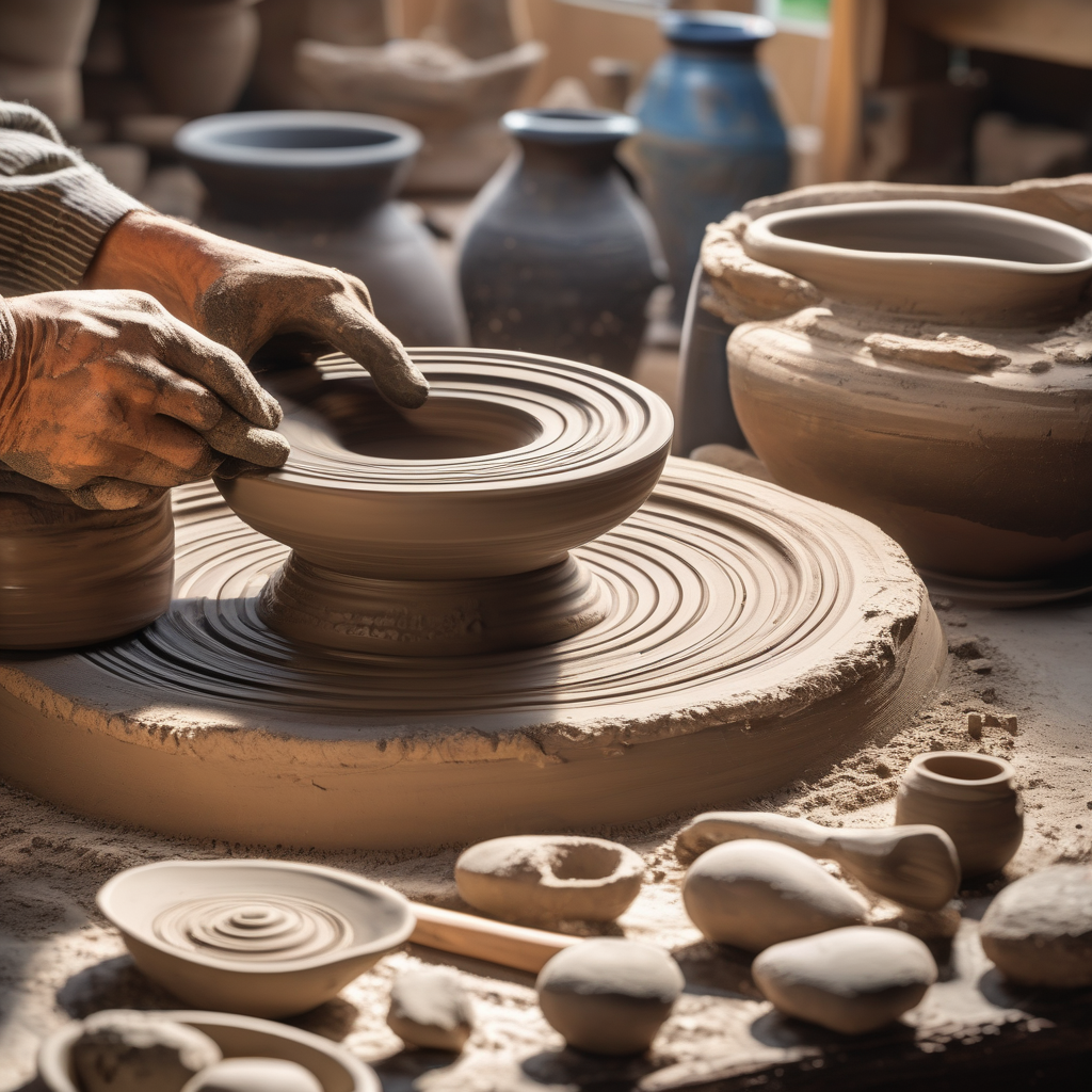 A Potter Shaping Clay With Muddy Hands