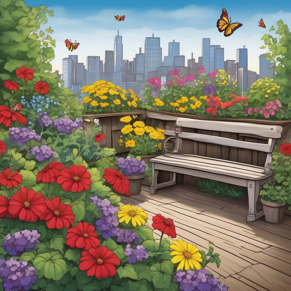 A Rooftop Garden With Colorful Flowers In Bloom