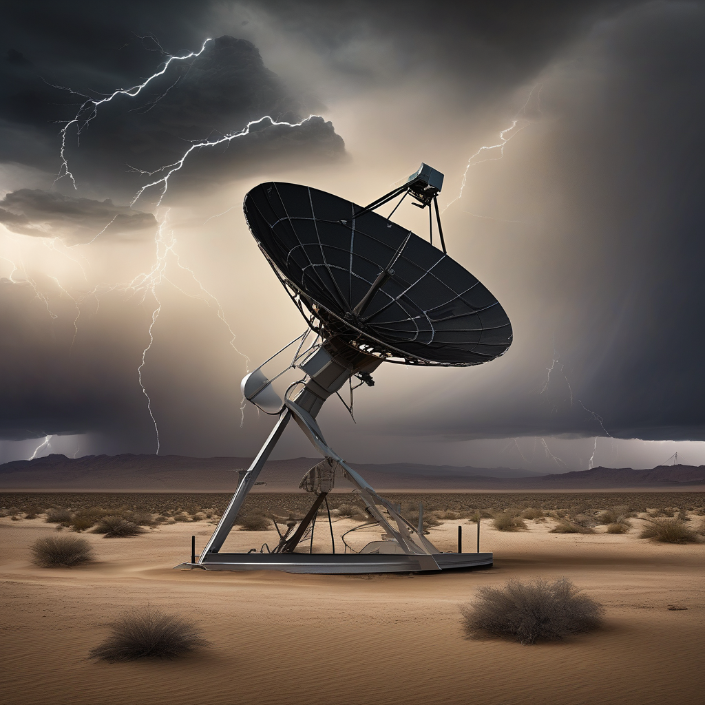 A Satellite Dish In A Desert During Storm