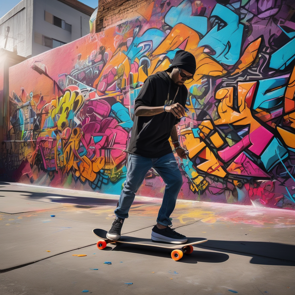 A Skateboard Leaning Against A Graffiti Wall