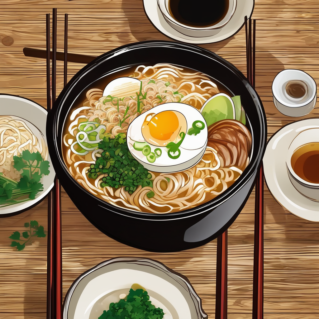 A Steaming Bowl Of Ramen On A Wooden Table