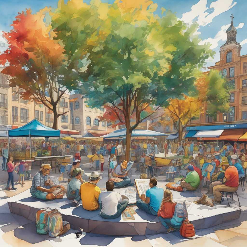 A Street Artist Drawing Caricatures In A Plaza