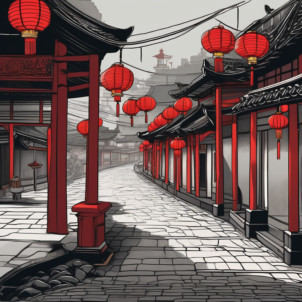 A Street Filled With Red Lanterns At Night