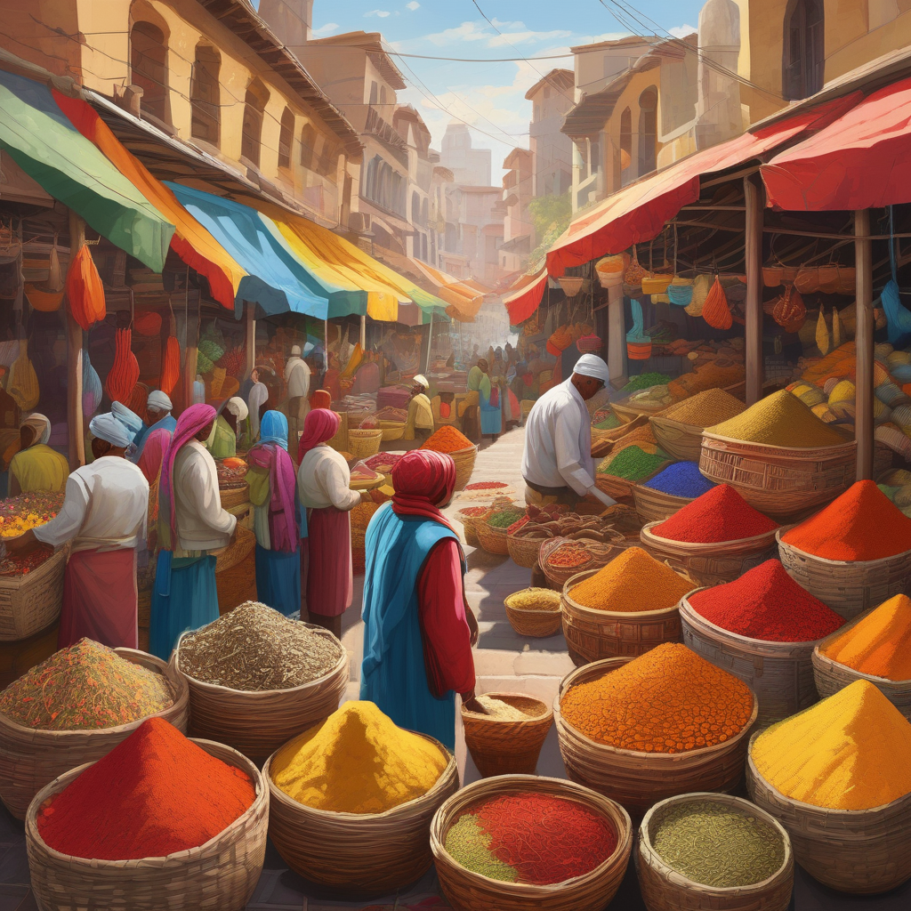A Street Vendor Arranging Spices In Baskets