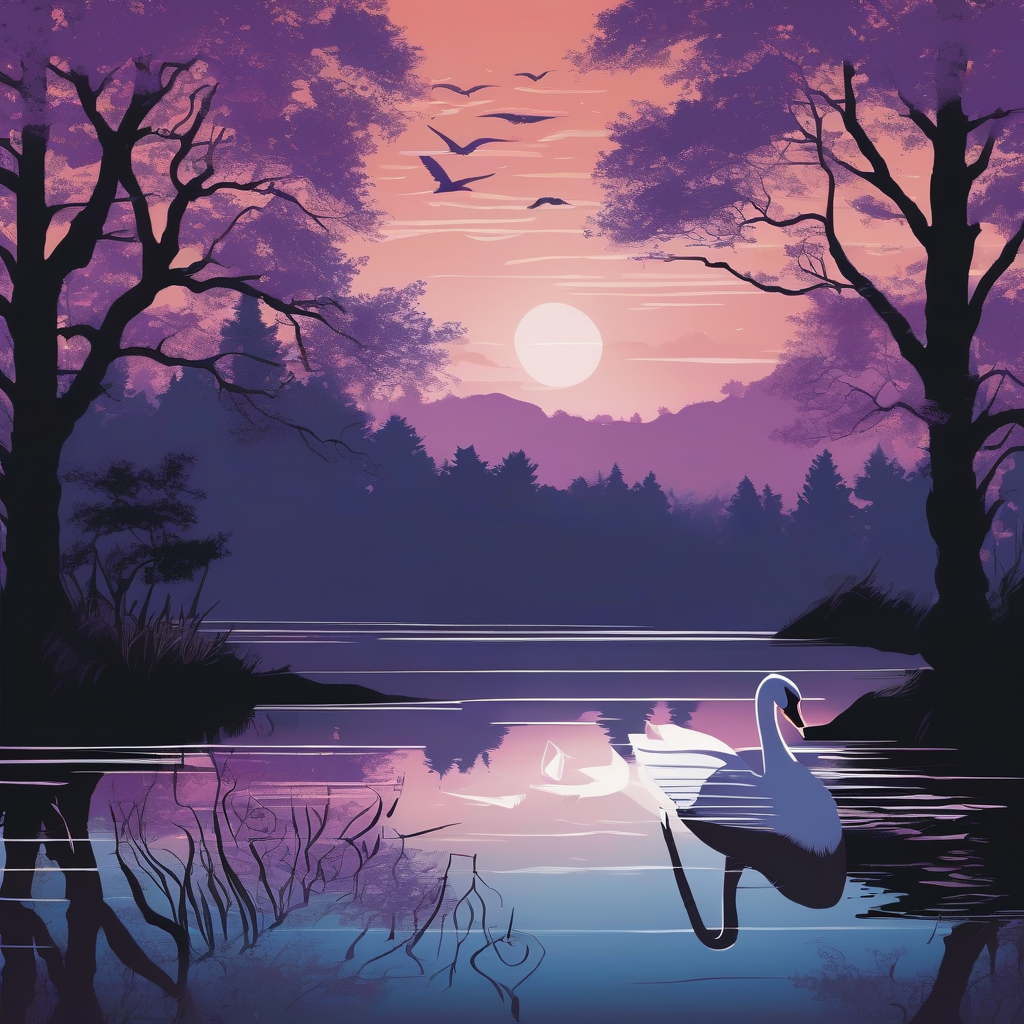A Swan Gliding Through Still Water At Dusk