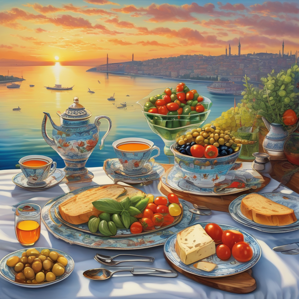 A Table Full Of Turkish Breakfast Near Bosphorus