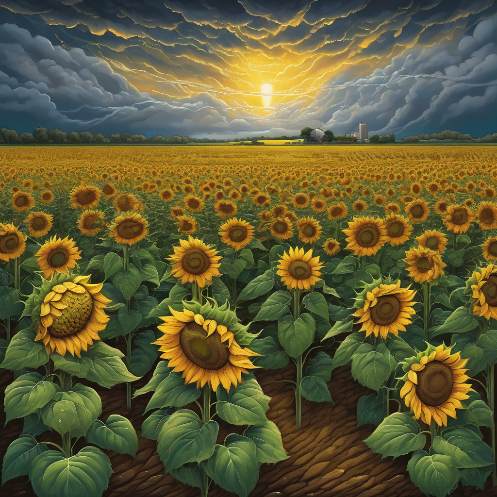 A Thunderstorm Approaching A Sunflower Field