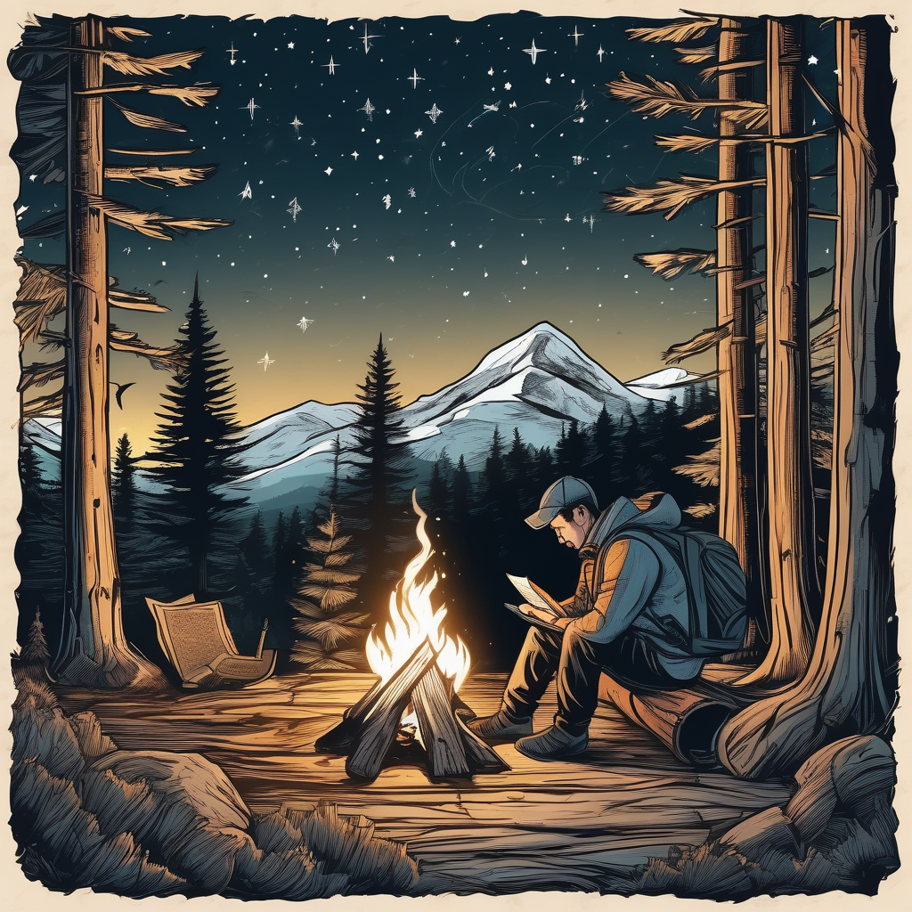 A Traveler Writing In A Journal Next To A Campfire