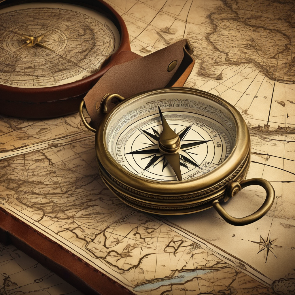 A Vintage Compass On An Old Leather Map