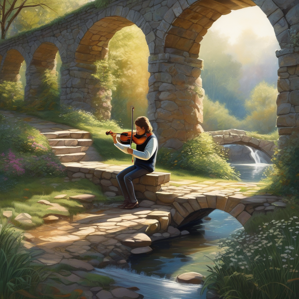 A Violinist Practicing Under A Bridge