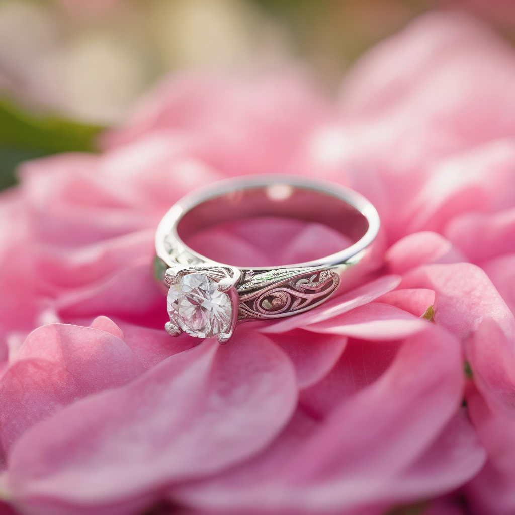 A Wedding Ring Resting On A Flower Petal
