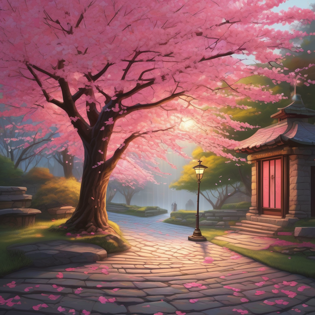 A Woman Holding An Umbrella In Cherry Blossom Rain