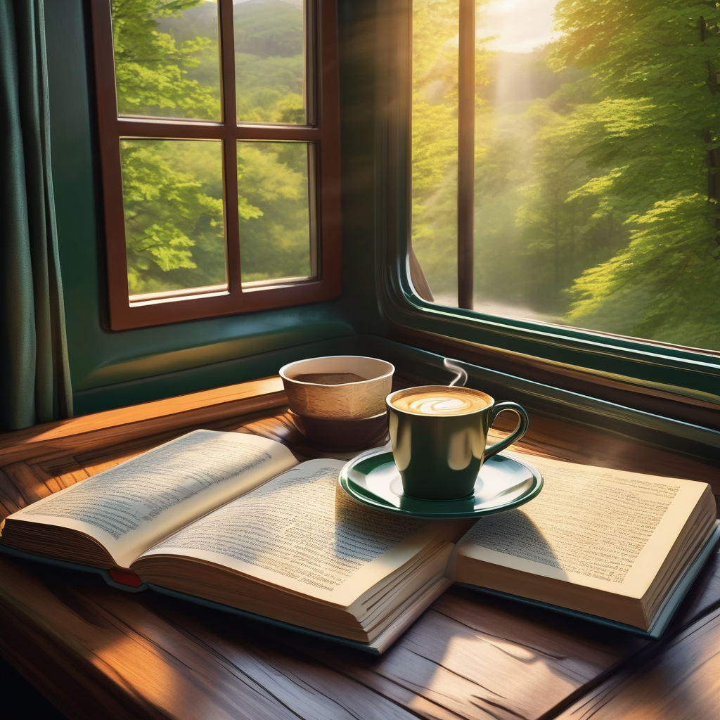 A Woman Looking Out A Train Window Holding A Book