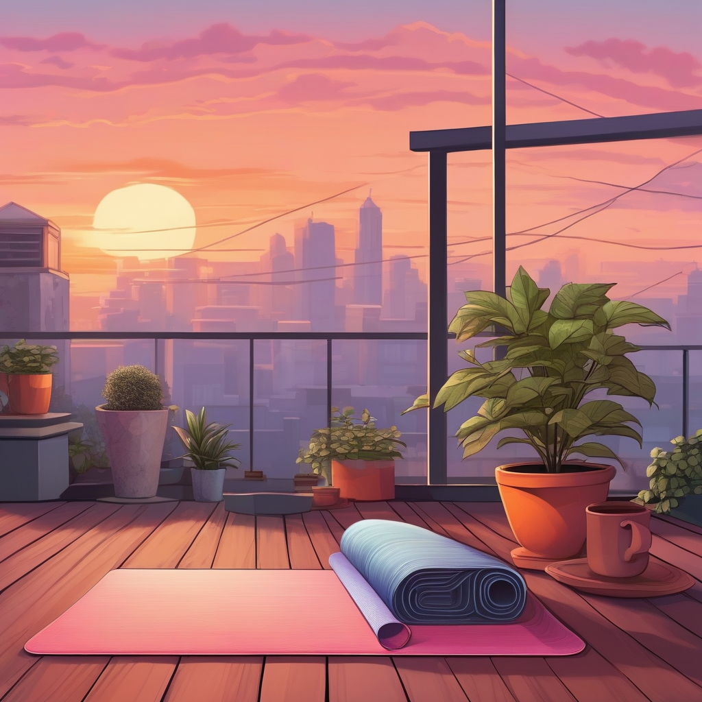 A Woman Meditating On A Rooftop At Dawn
