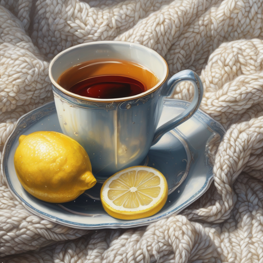 A Cup Of Tea With Lemon And Steam Rising Cozy Blanket In Background Ul