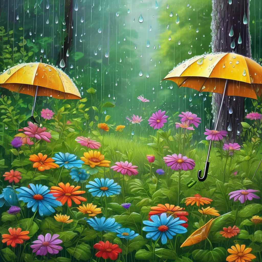 A Woman Picking Wildflowers In The Rain