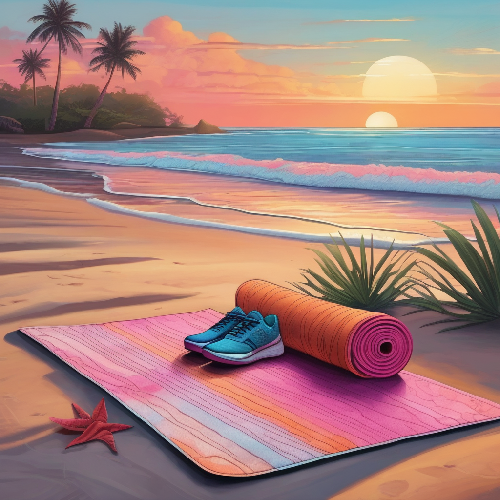 A Woman Stretching On A Yoga Mat At Sunrise