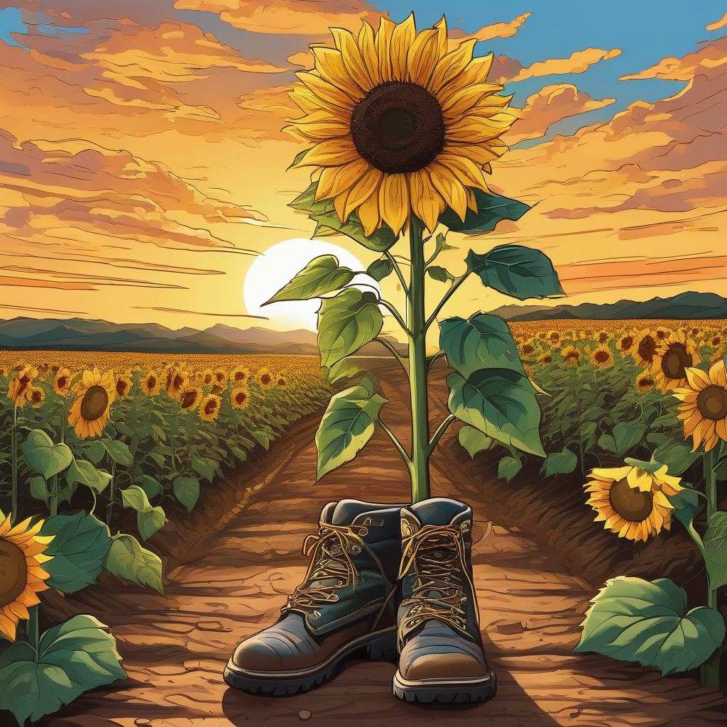 A Woman Walking Through A Sunflower Maze At Sunset