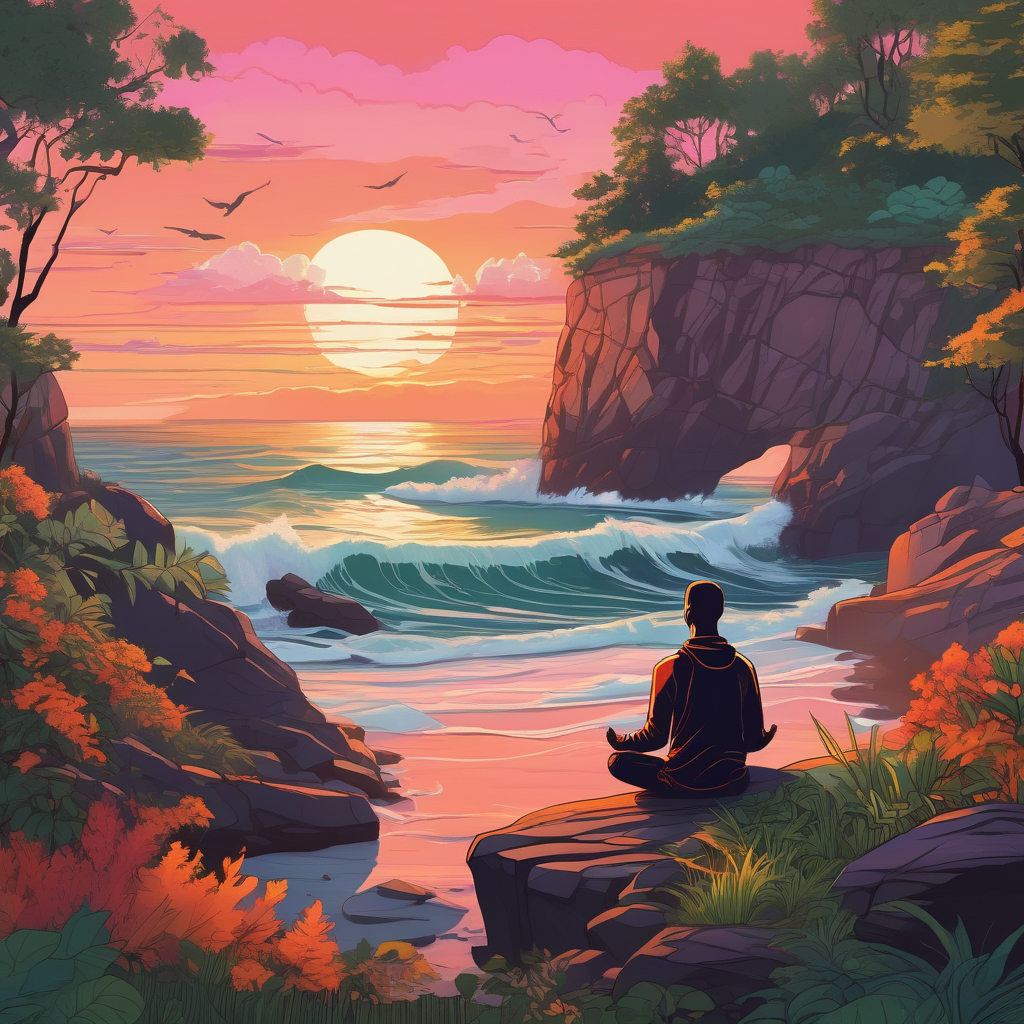 A Yogi Meditating On A Cliff Edge At Sunrise