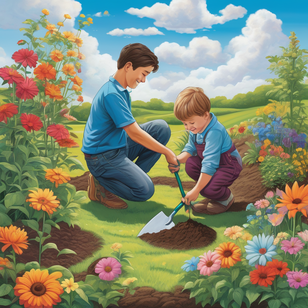 A Young Girl Planting A Tree With Her Father