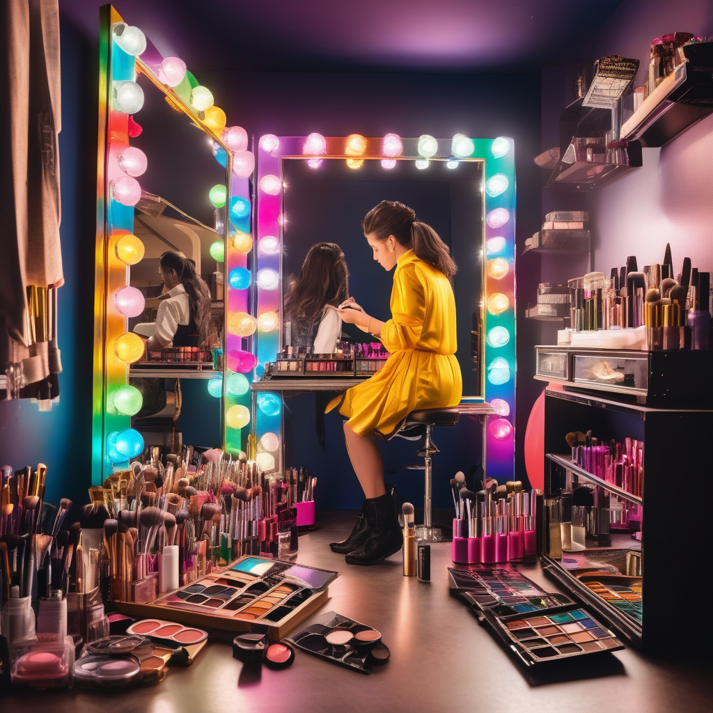 An Actress Getting Makeup In A Backstage Mirror