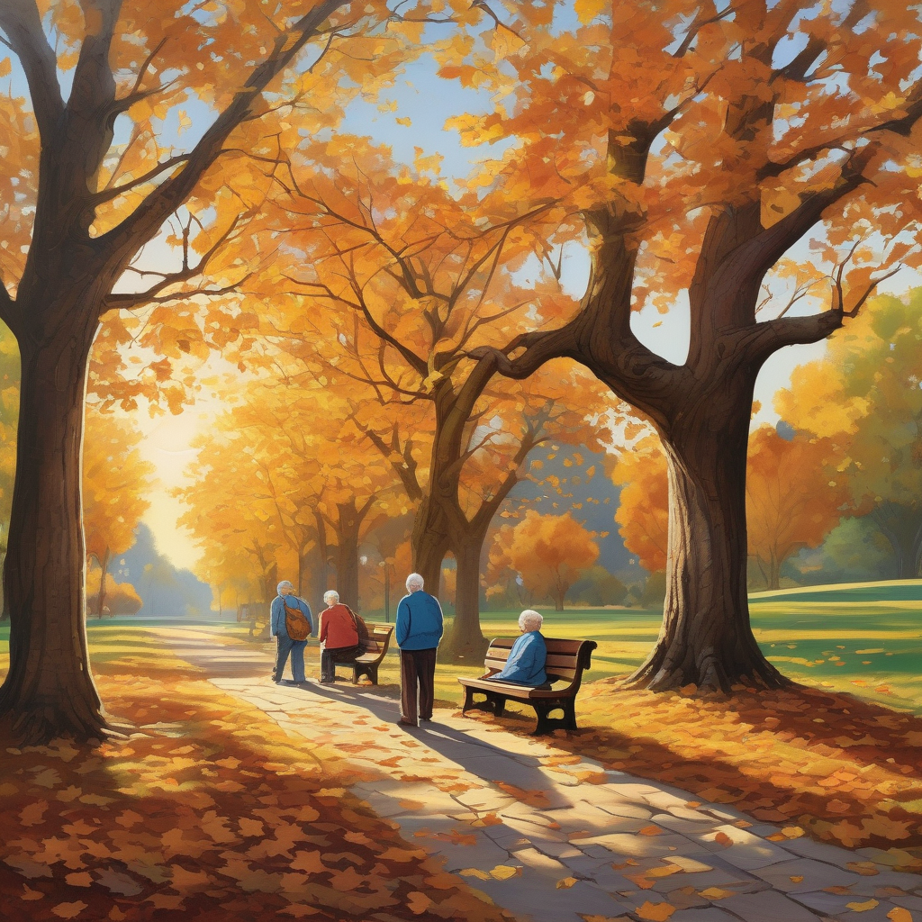 An Elderly Couple Walking Hand In Hand In A Park