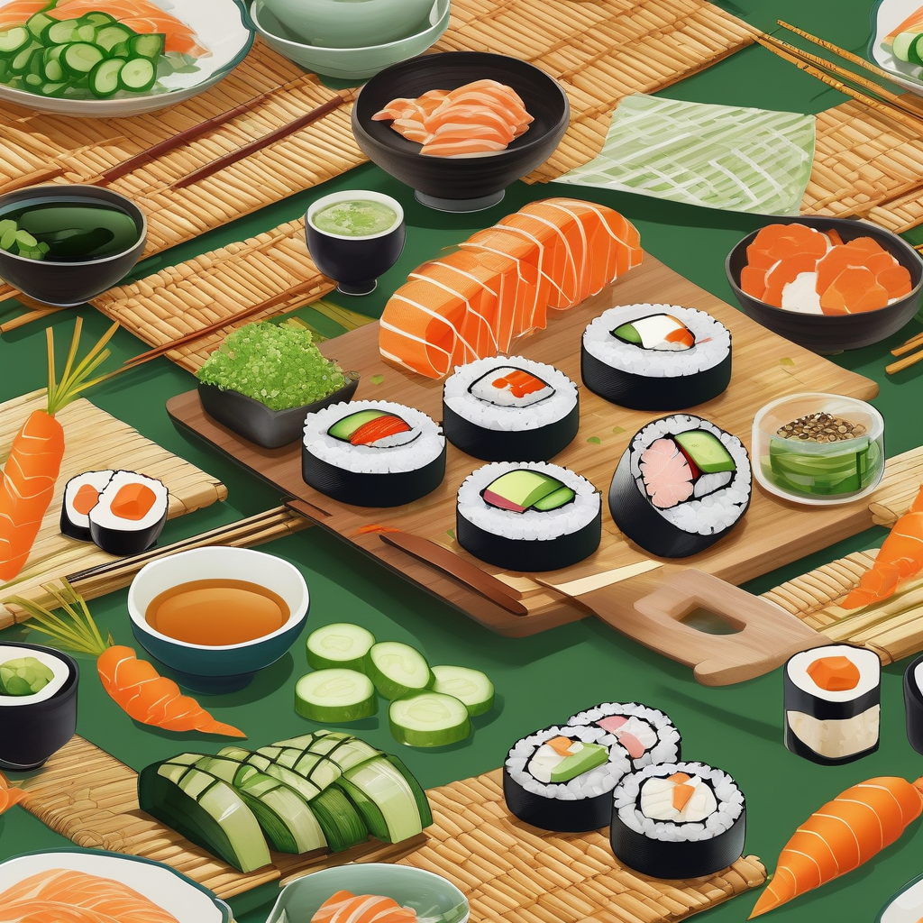 Hands Preparing Sushi Rolls With Fresh Ingredients
