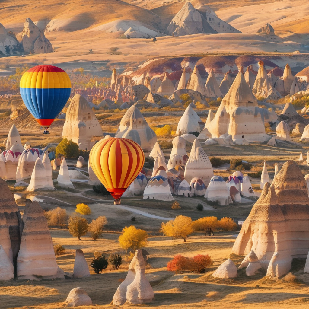 Hot Air Balloons Flying Over Cappadocia At Sunrise
