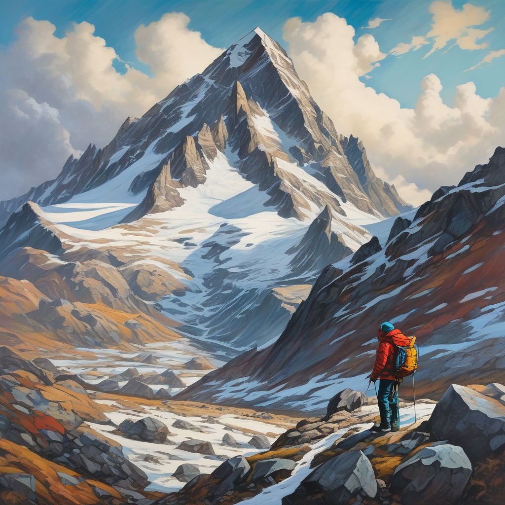 Mountain Peak With A Person Standing On Top Windy And Cold Atmosphere