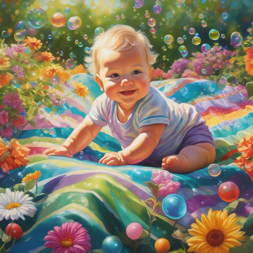 Ultra Realistic Photo Of A Baby Reaching For Bubbles