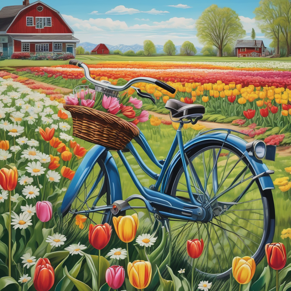 Ultra Realistic Photo Of A Bicycle Parked By A Field Of Tulips