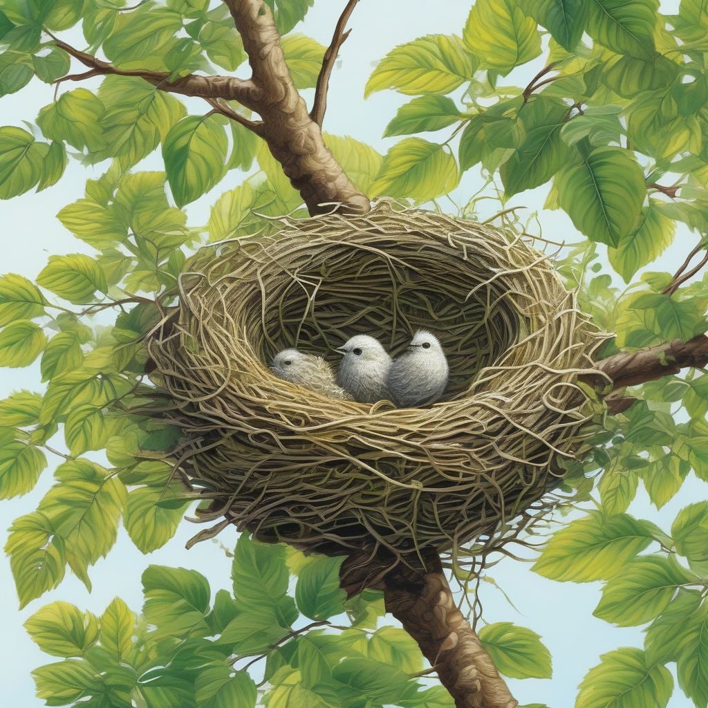Ultra Realistic Photo Of A Bird Nestling Into A Tree Branch