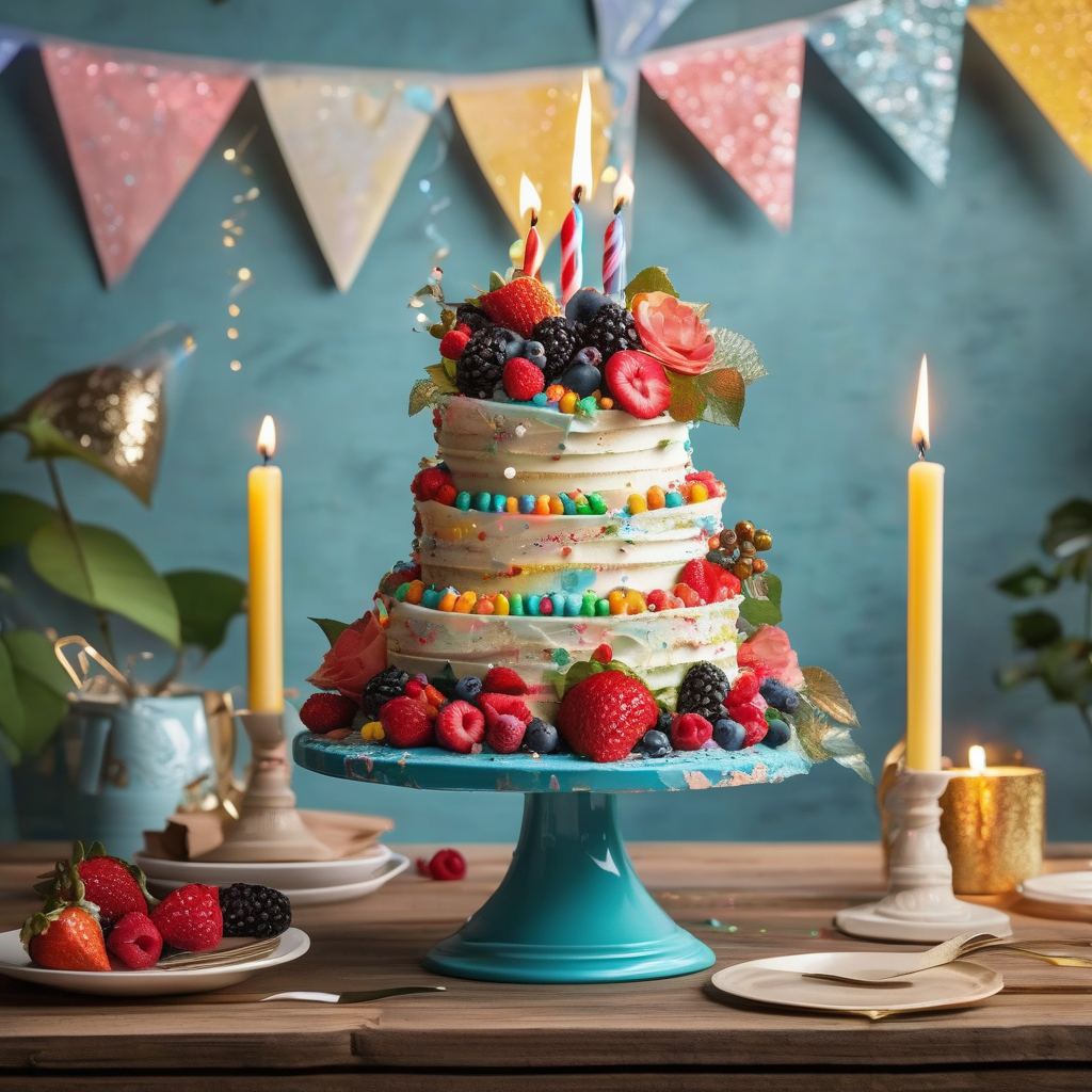 Ultra Realistic Photo Of A Birthday Cake With Candles Lit