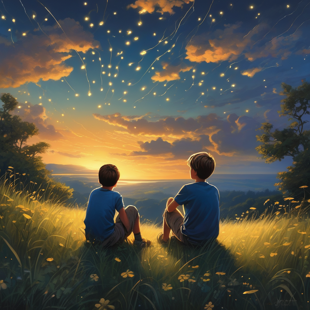 Ultra Realistic Photo Of A Boy And Girl Watching Fireflies