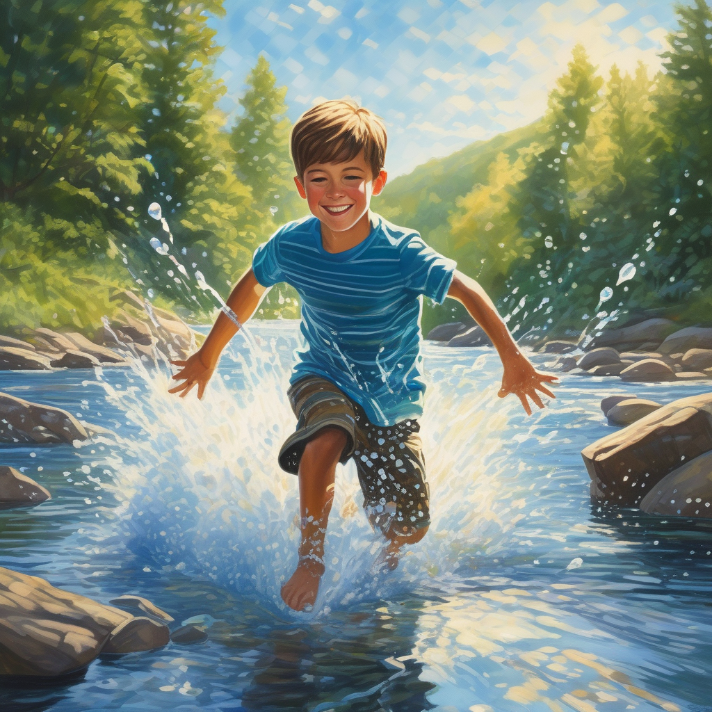 Ultra Realistic Photo Of A Boy Jumping Into A River
