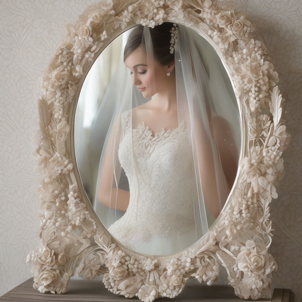 Ultra Realistic Photo Of A Bride Adjusting Her Veil In Mirror