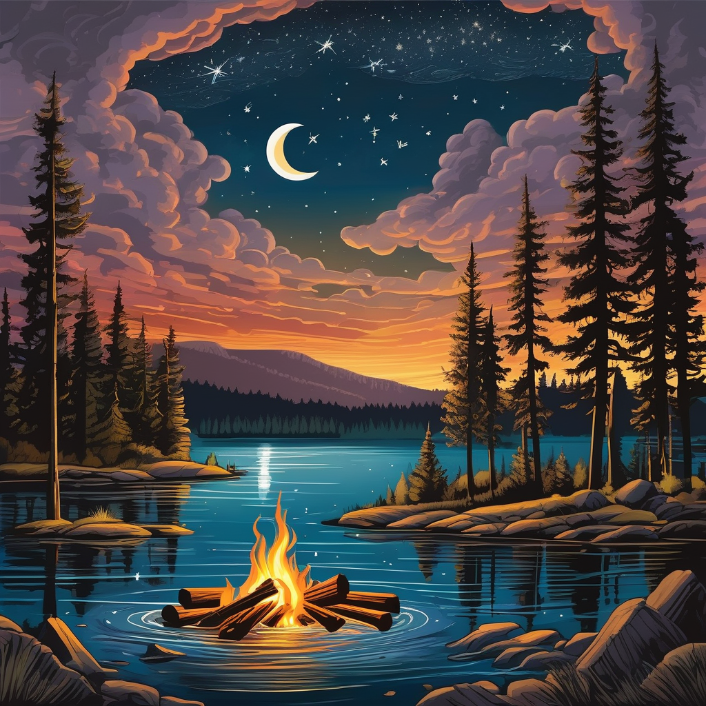 Ultra Realistic Photo Of A Campfire Burning Under Moonlight