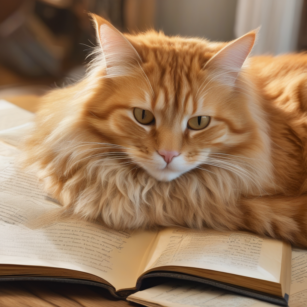 Ultra Realistic Photo Of A Cat Curled Up On An Open Book