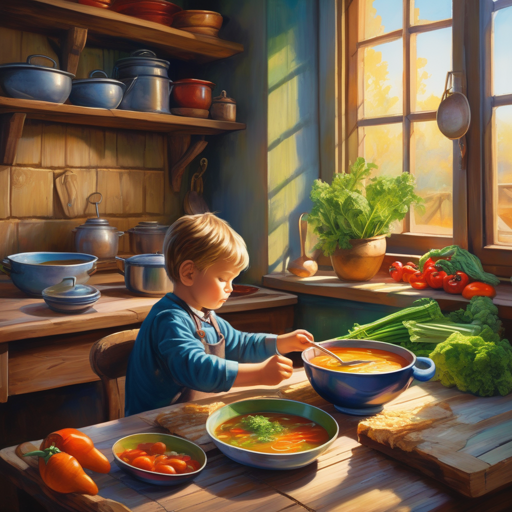 Ultra Realistic Photo Of A Child Blowing On Hot Soup